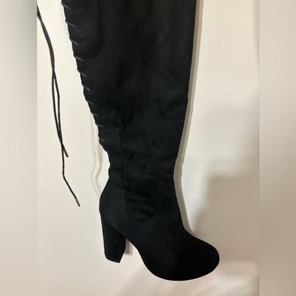 NWOT Over the knee Lace up Suede Heeled Boots - Picture 2 of 5